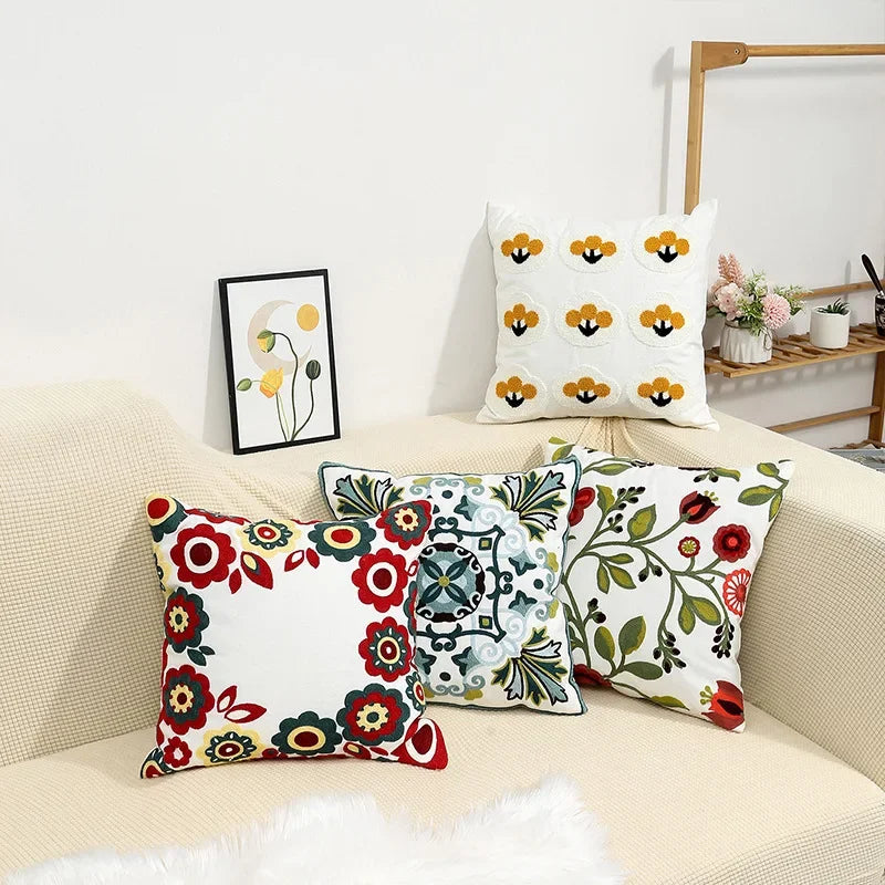 Floral Cushion Cover Embroidered Pillow Case Decorative Cover