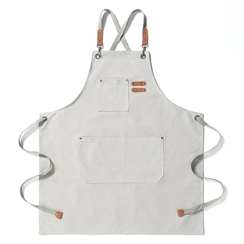 Canvas Apron Unisex Chef Work Apron Pockets Adjustable Durable
