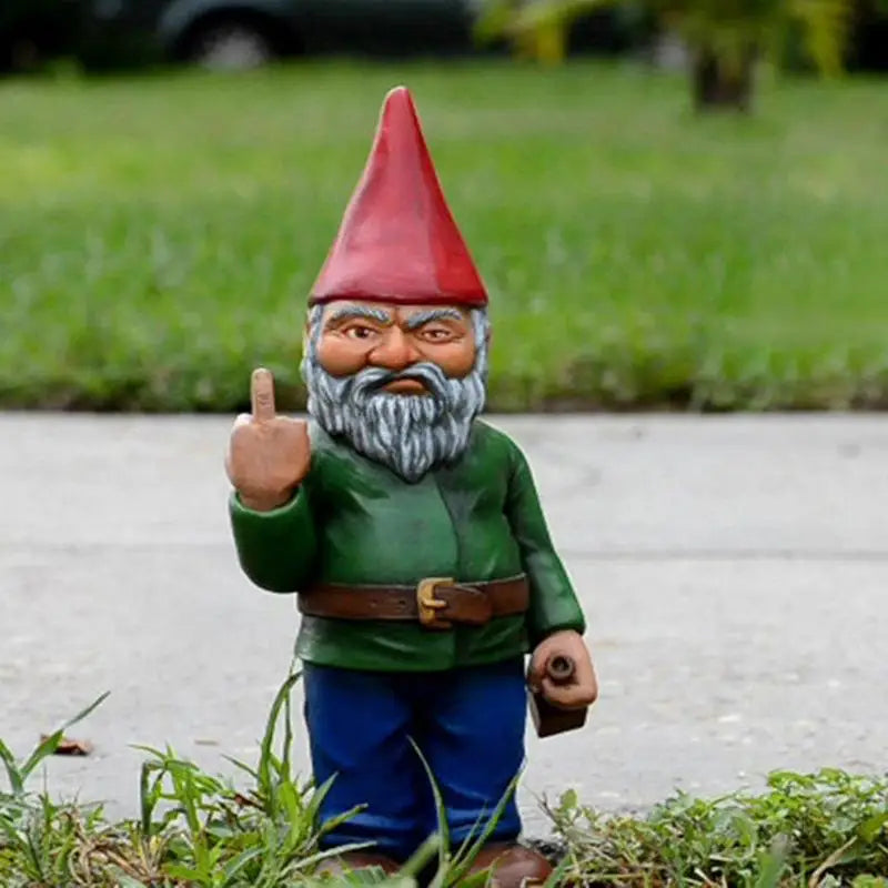 Garden Gnome Statue with Hand Sign Resin Outdoor Figurine