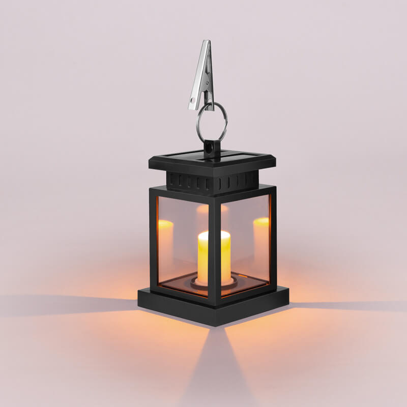 Solar Hanging Lantern with LED Candle and Glass Panels