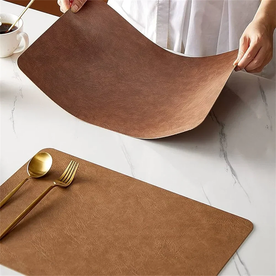 Faux Leather Placemats Waterproof Heat Resistant Double Sided Dining Table Mats