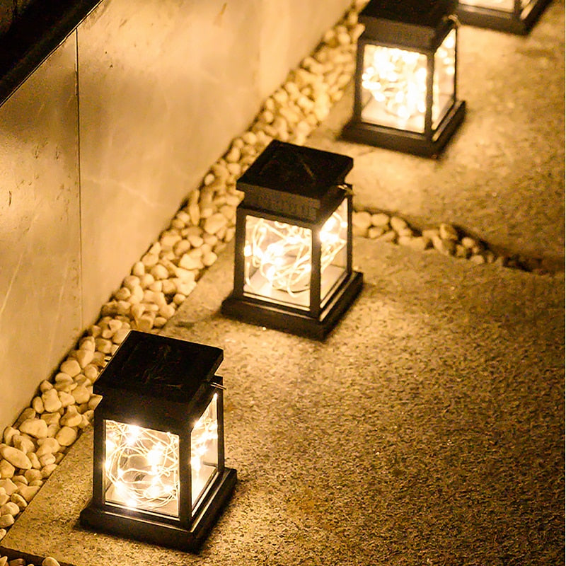 Solar LED Lantern Outdoor Garden Light with Glass Panels
