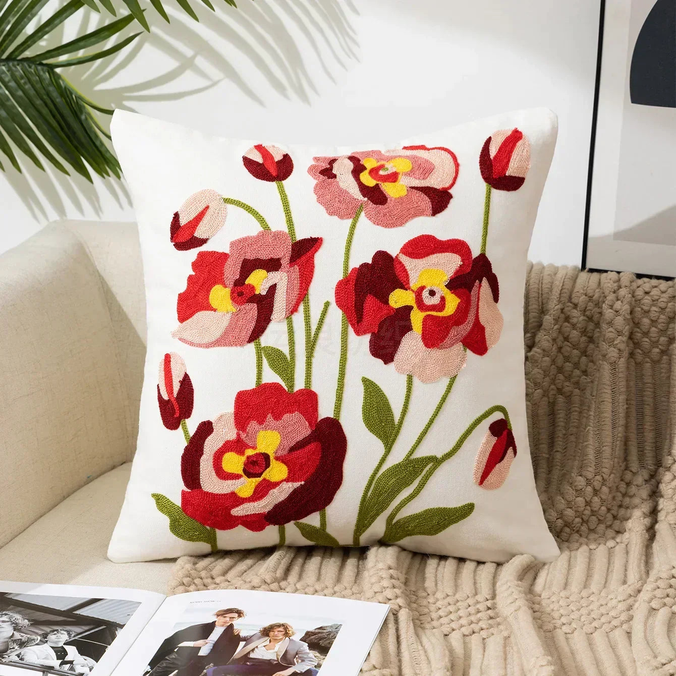 Floral Cushion Cover Embroidered Pillow Case Decorative Cover