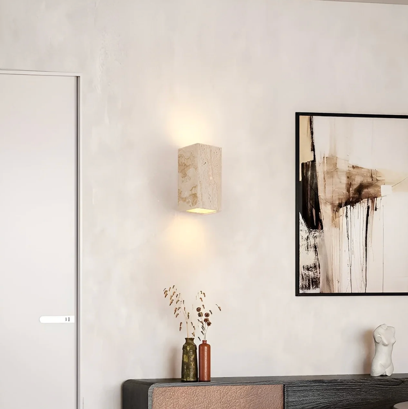 Travertine Wall Light Natural Stone Modern Minimalist Sconce