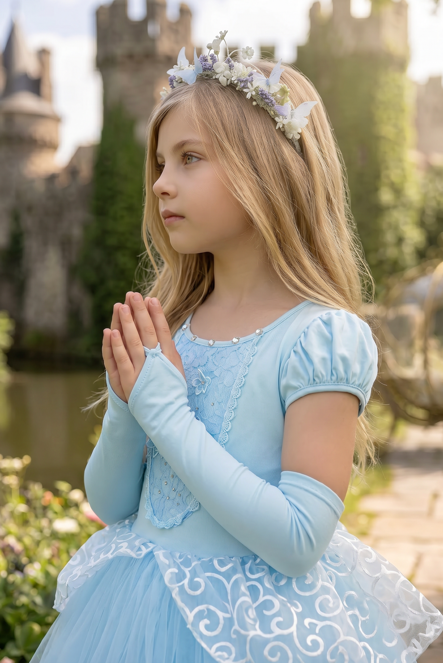 PRINCESS ADELINE GOWN & GLOVES SET BLUE