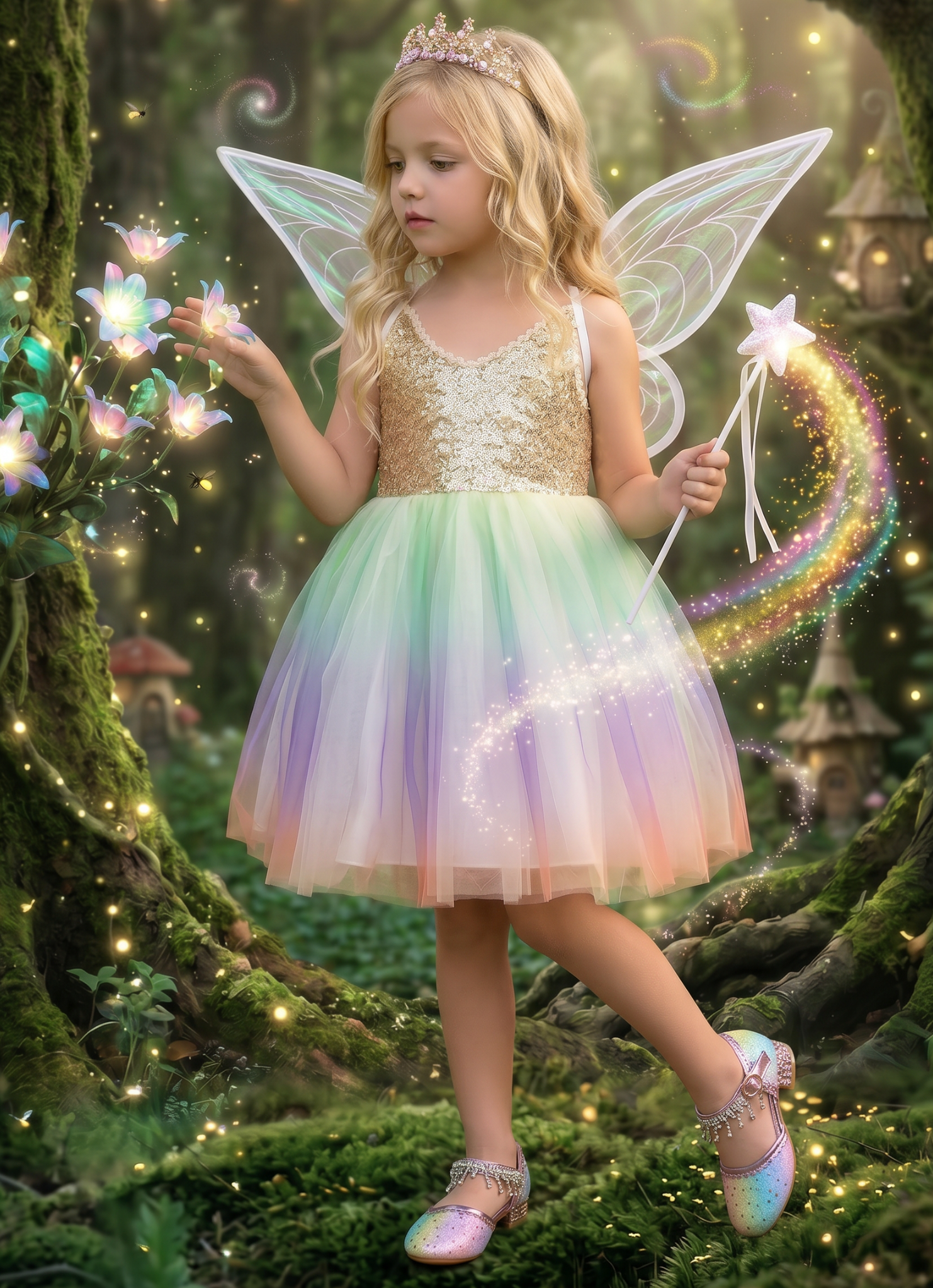 FAIRY DRESS, WINGS & WAND SET-3PC