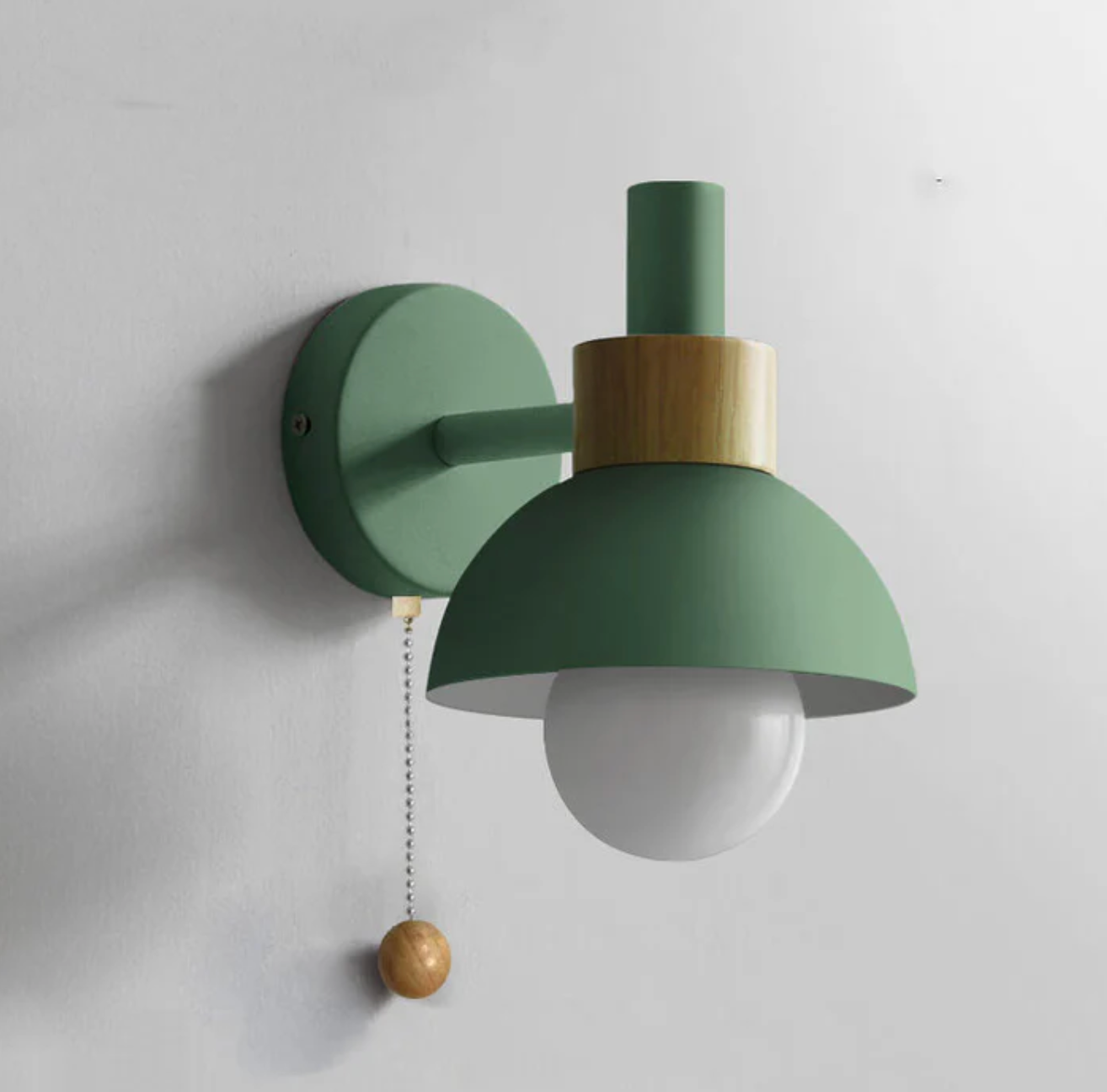 Wall Light with Pull Chain Modern Wooden Accent Sconce