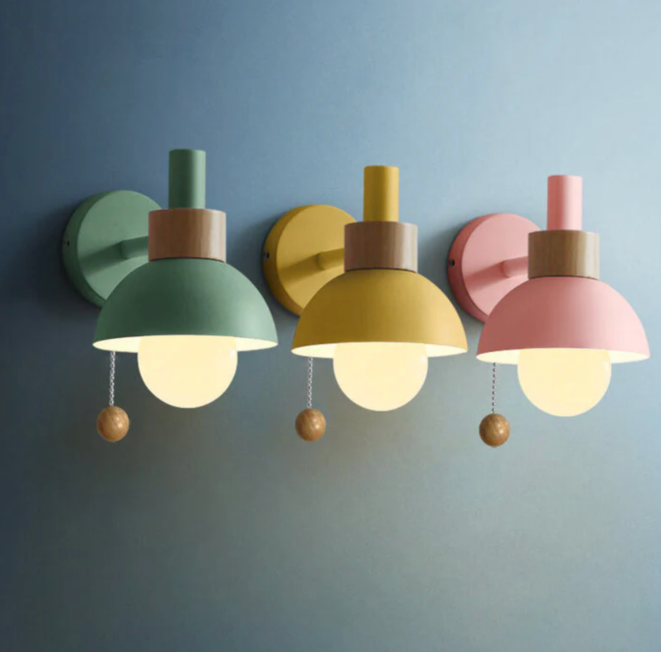 Wall Light with Pull Chain Modern Wooden Accent Sconce