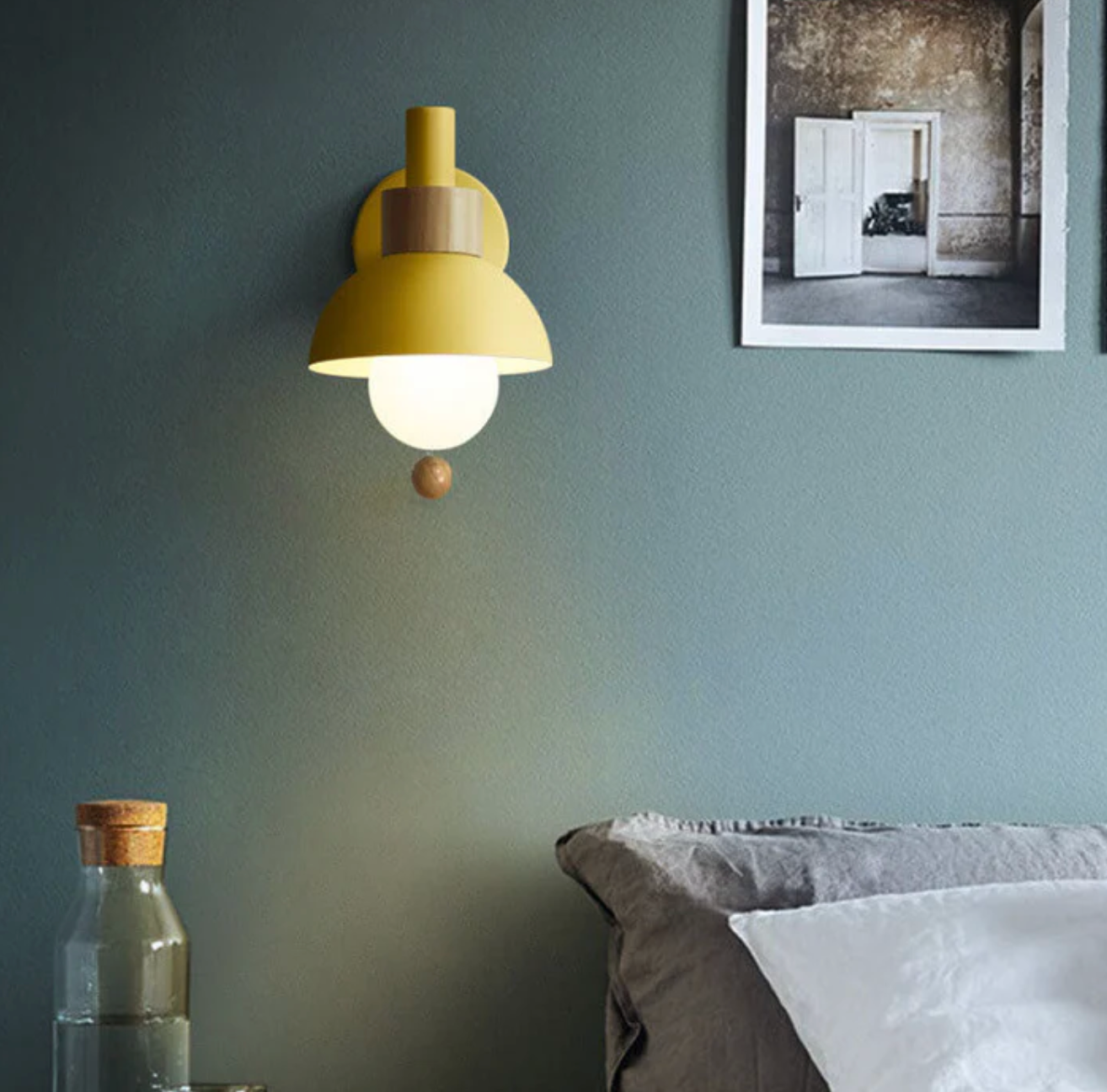 Wall Light with Pull Chain Modern Wooden Accent Sconce