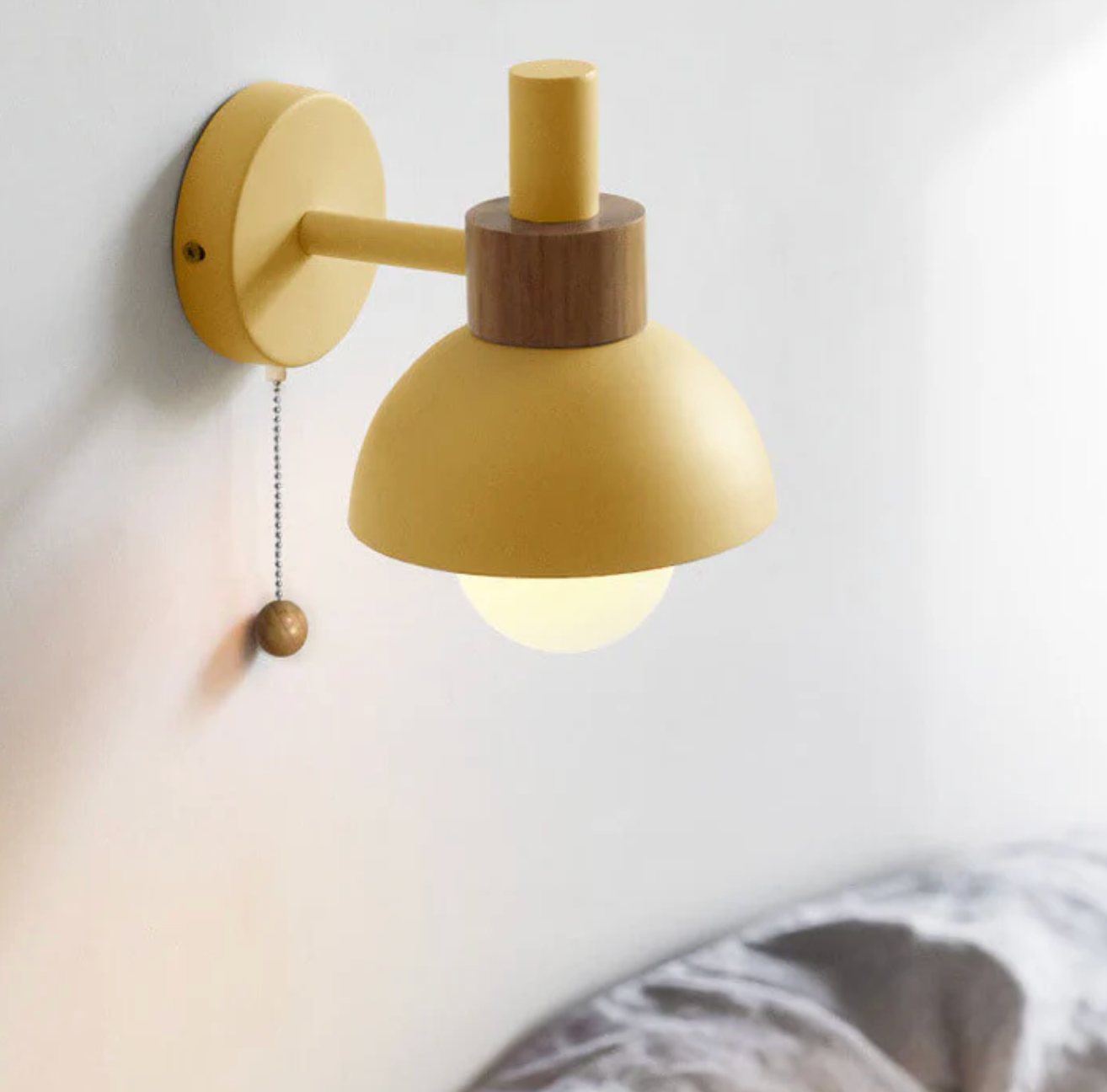 Wall Light with Pull Chain Modern Wooden Accent Sconce