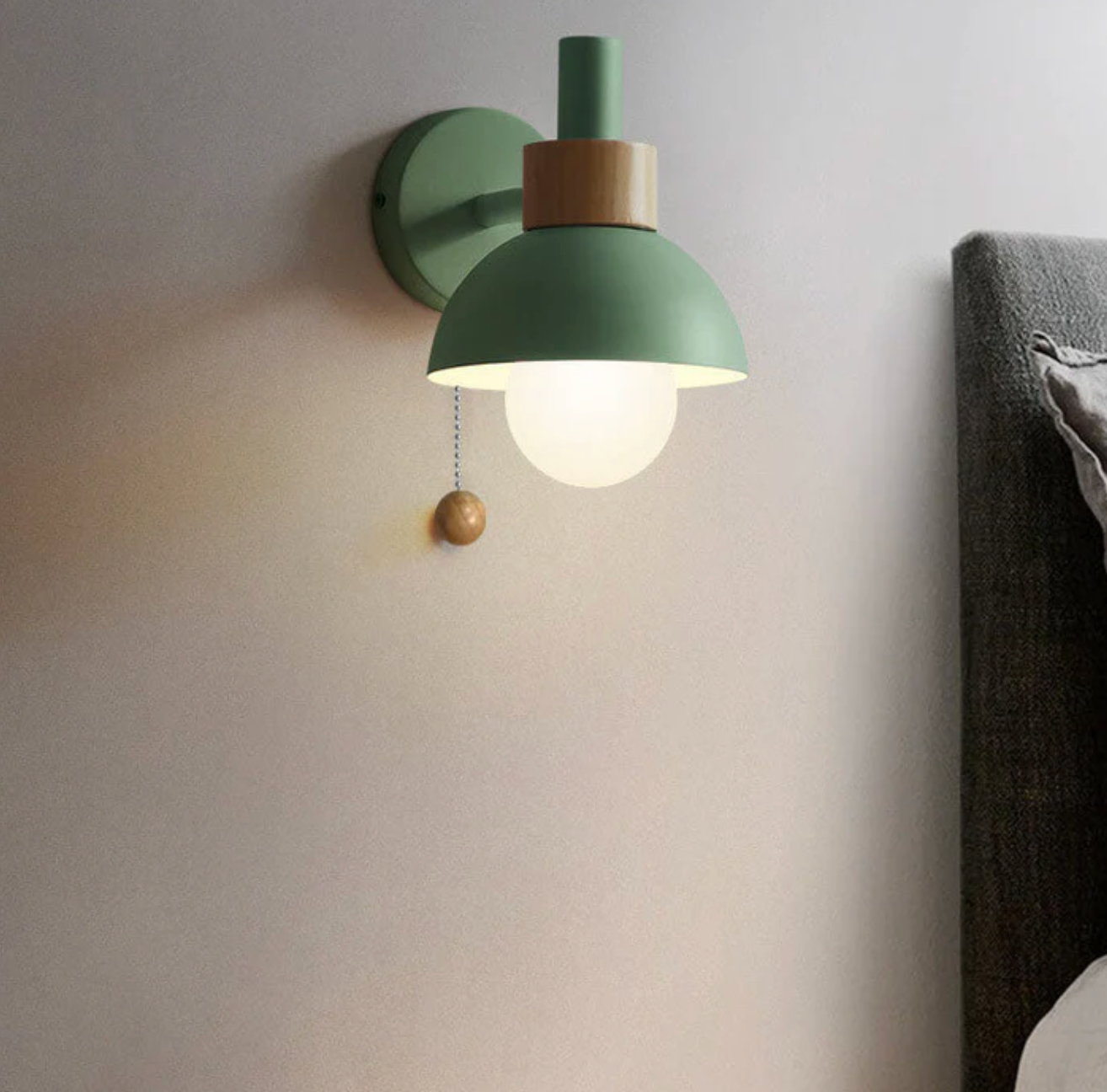 Wall Light with Pull Chain Modern Wooden Accent Sconce