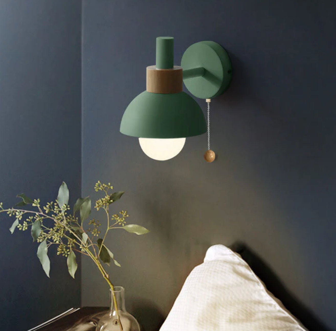 Wall Light with Pull Chain Modern Wooden Accent Sconce