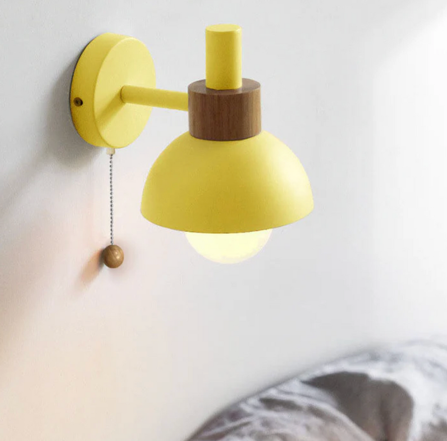 Wall Light with Pull Chain Modern Wooden Accent Sconce