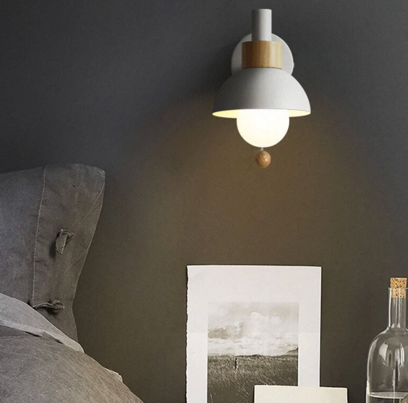 Wall Light with Pull Chain Modern Wooden Accent Sconce