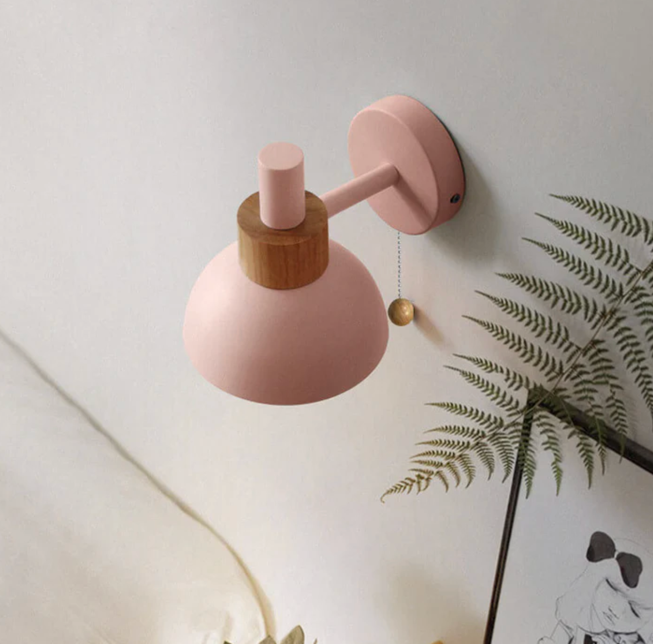 Wall Light with Pull Chain Modern Wooden Accent Sconce