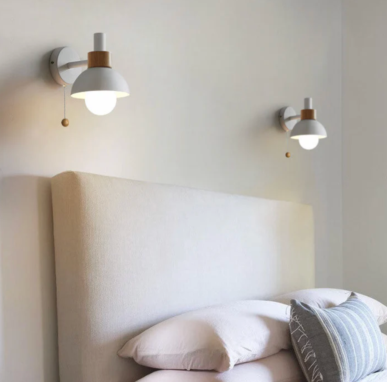 Wall Light with Pull Chain Modern Wooden Accent Sconce