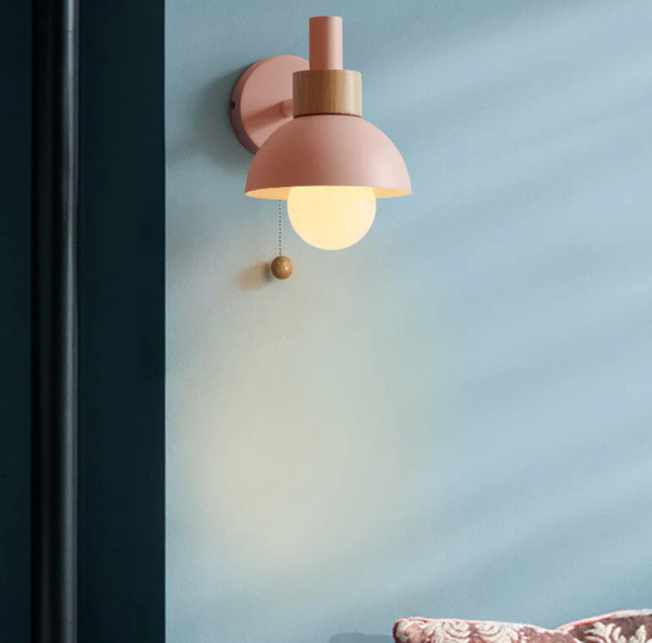 Wall Light with Pull Chain Modern Wooden Accent Sconce