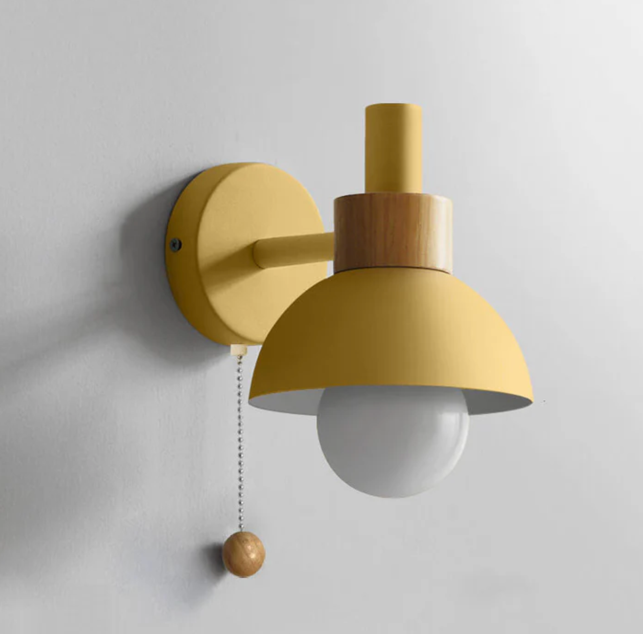 Wall Light with Pull Chain Modern Wooden Accent Sconce