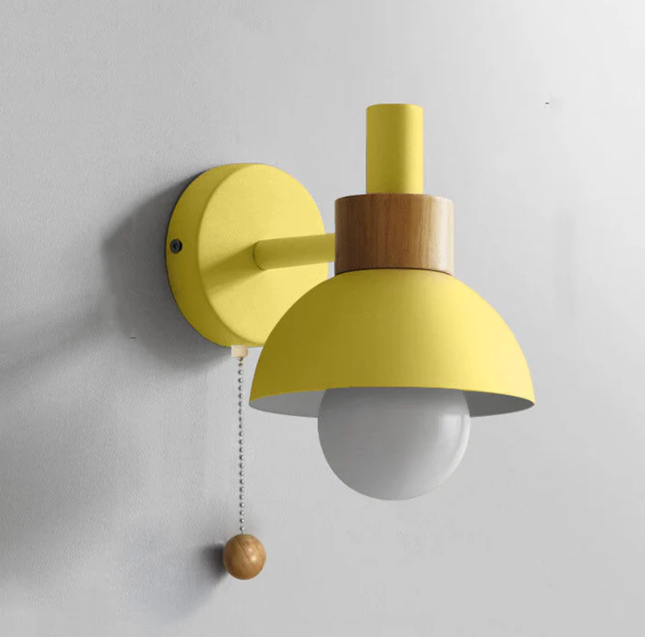 Wall Light with Pull Chain Modern Wooden Accent Sconce