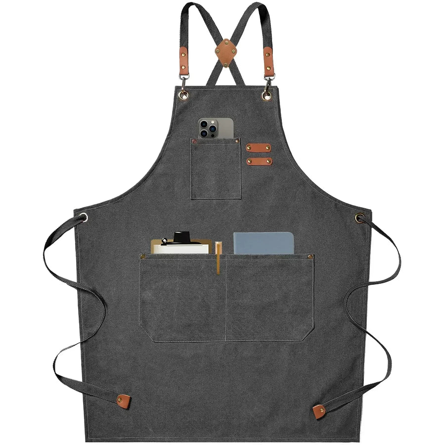 Canvas Apron Unisex Chef Work Apron Pockets Adjustable Durable
