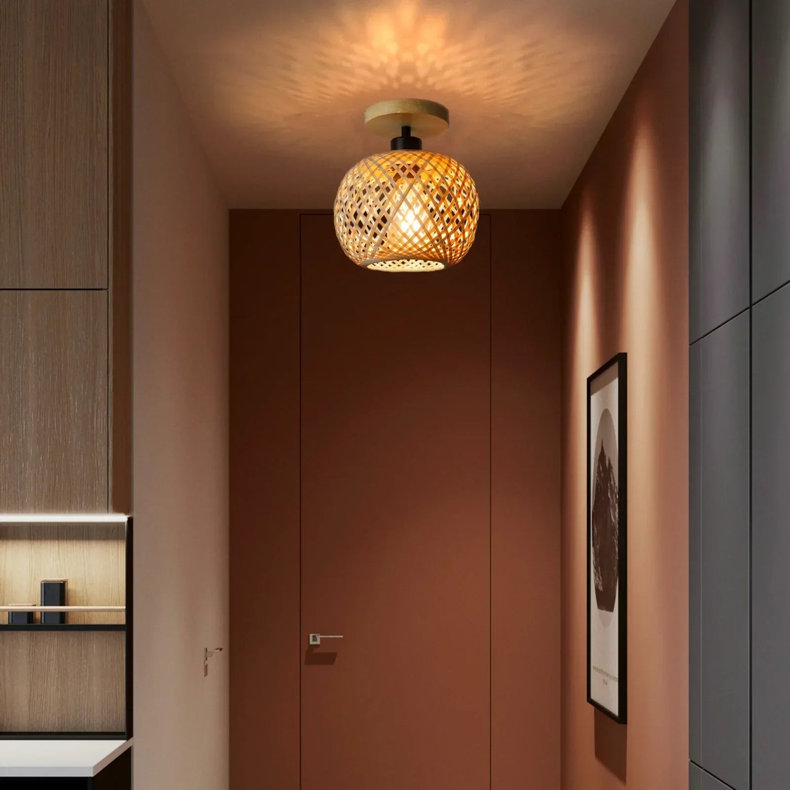 Natura Bamboo Ceiling Lamp | Handwoven Rattan LED Fixture