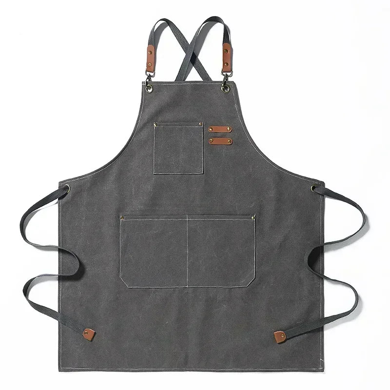 Canvas Apron Unisex Chef Work Apron Pockets Adjustable Durable