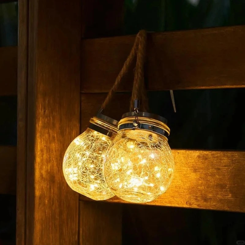 Outdoor Solar Lantern With Glass Jar Shape And Handle