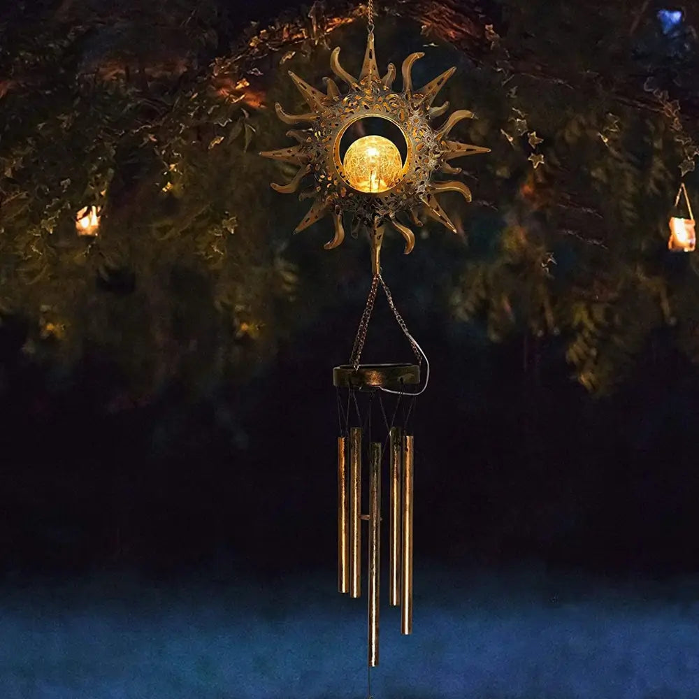 Solar Hanging Garden Light With Sun Shape Glass Ball And Dusk Sensor