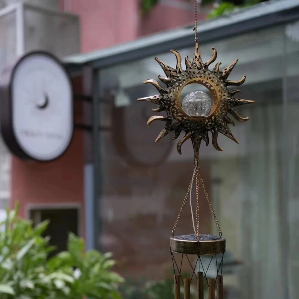 Solar Hanging Garden Light With Sun Shape Glass Ball And Dusk Sensor
