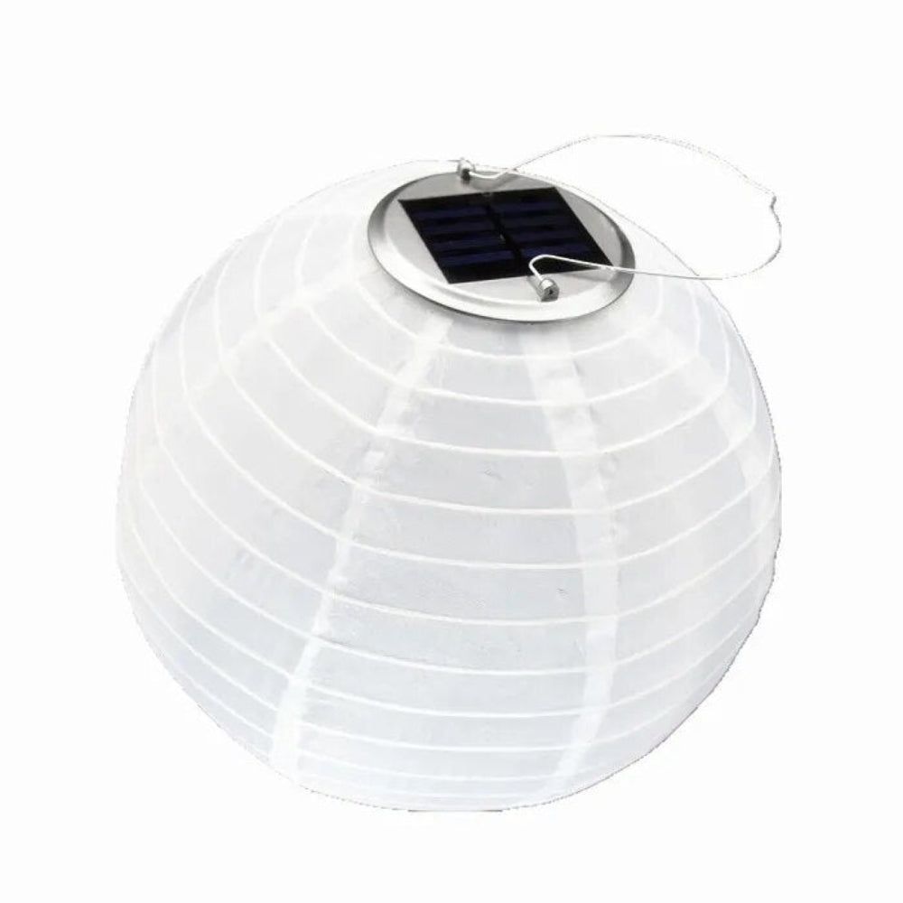 Solar Outdoor Hanging Light Round White Lantern With Light Sensor