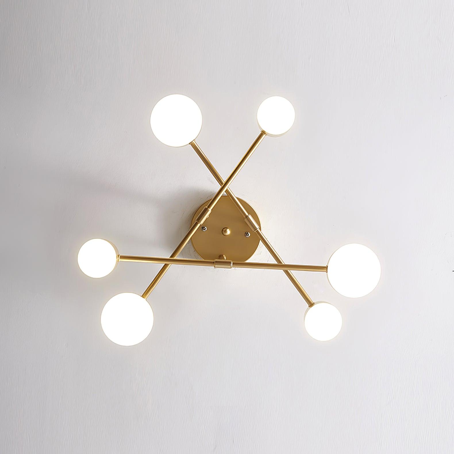 Six Light Ceiling Fixture with Brass Finish and Cylindrical Shades
