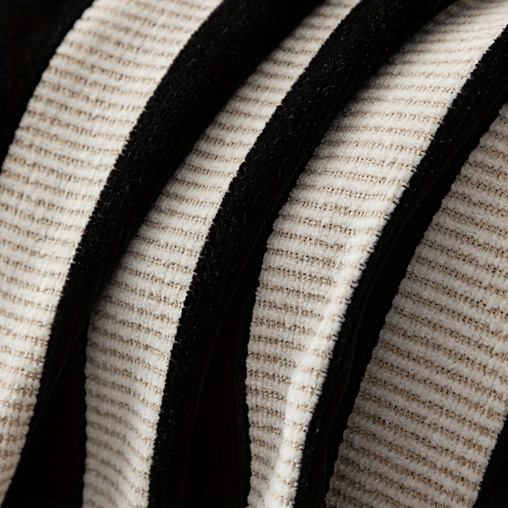 Striped Chenille Black White Couch Cover