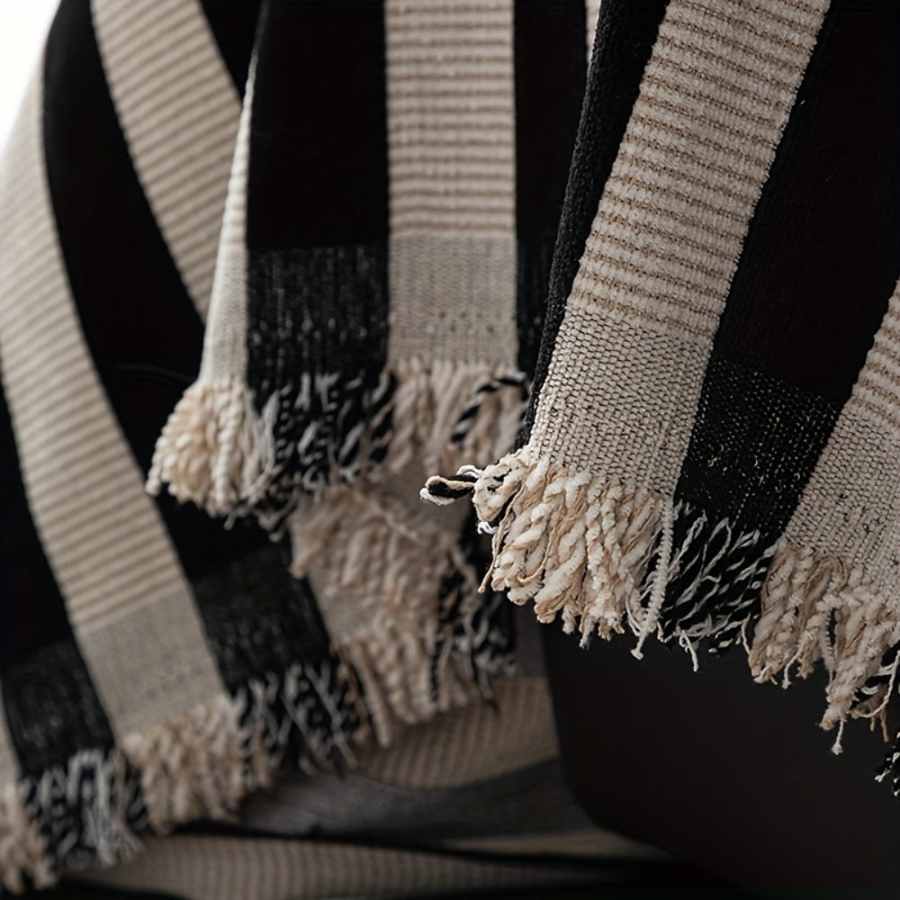 Striped Chenille Black White Couch Cover