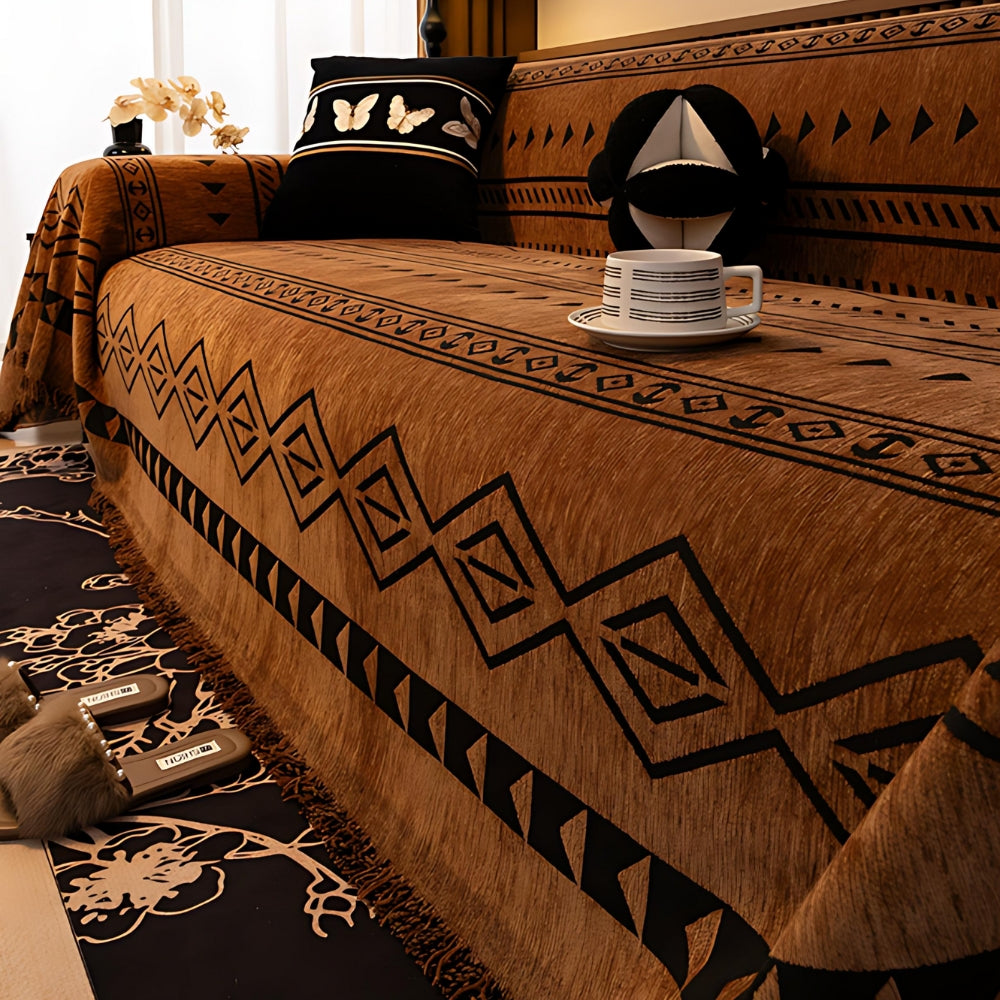Tribal Geometric Chenille Couch Cover