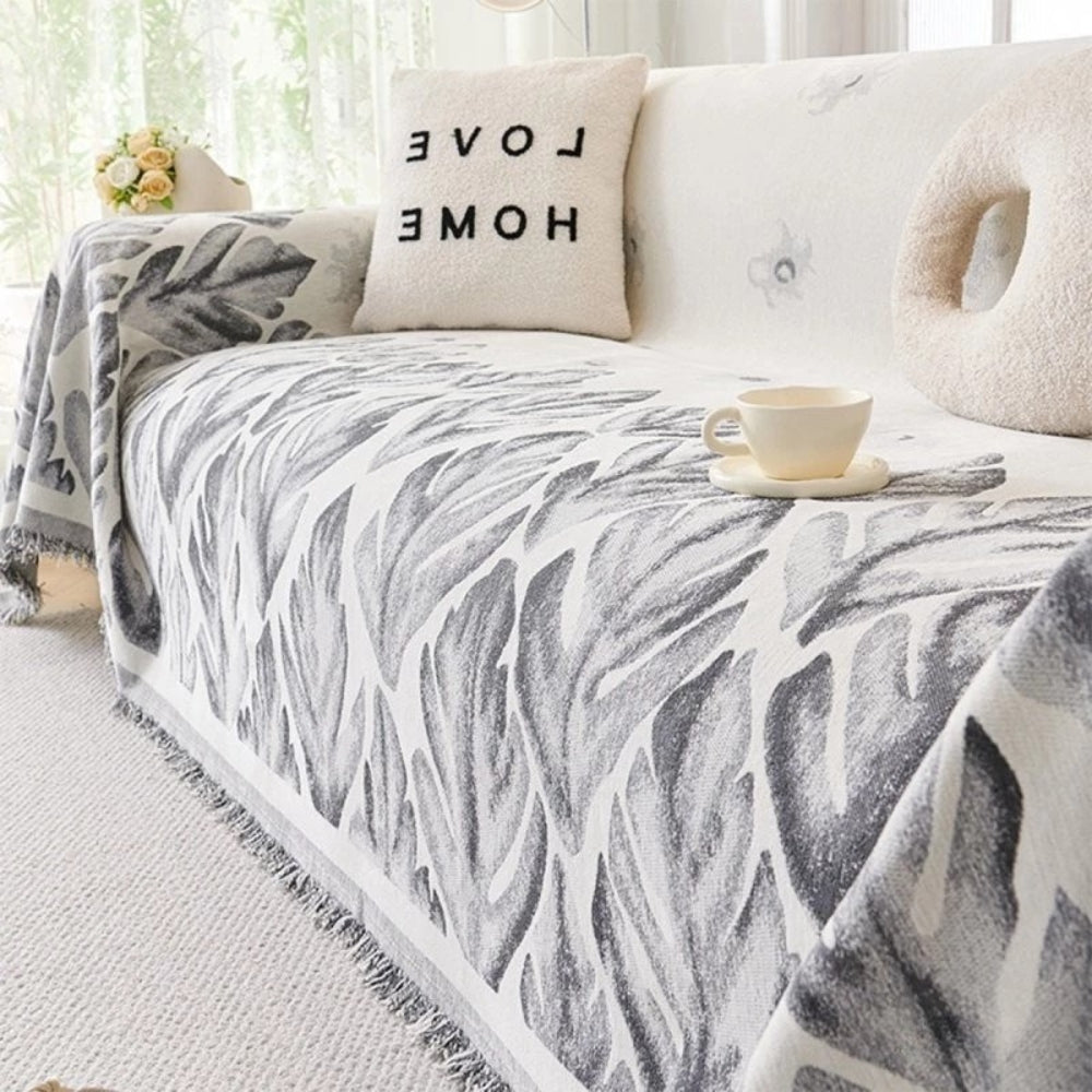 Verdure Leaf Pattern Chenille Couch Cover