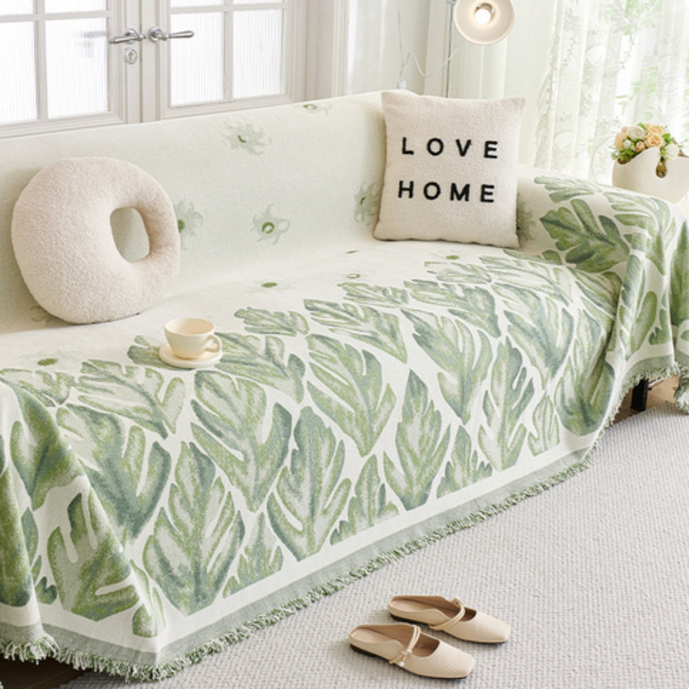 Verdure Leaf Pattern Chenille Couch Cover