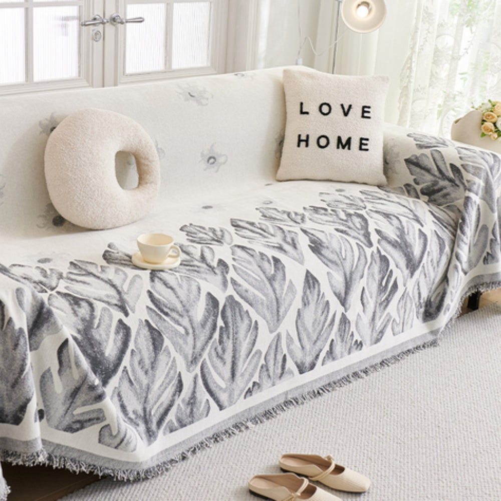 Verdure Leaf Pattern Chenille Couch Cover