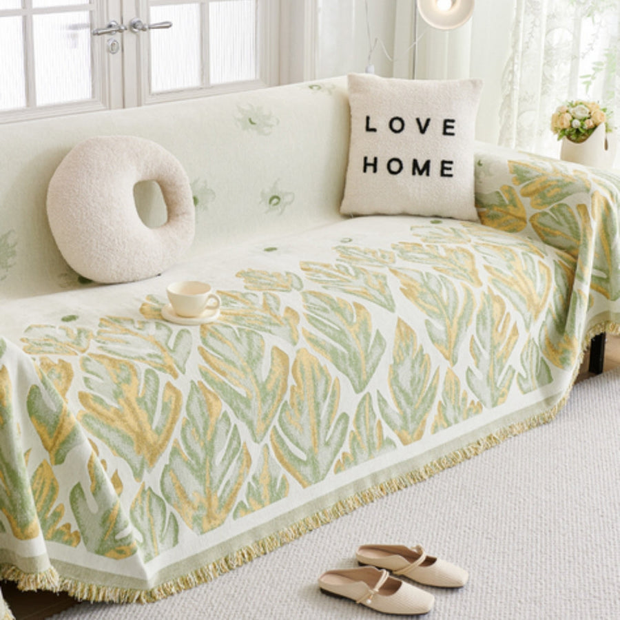 Verdure Leaf Pattern Chenille Couch Cover