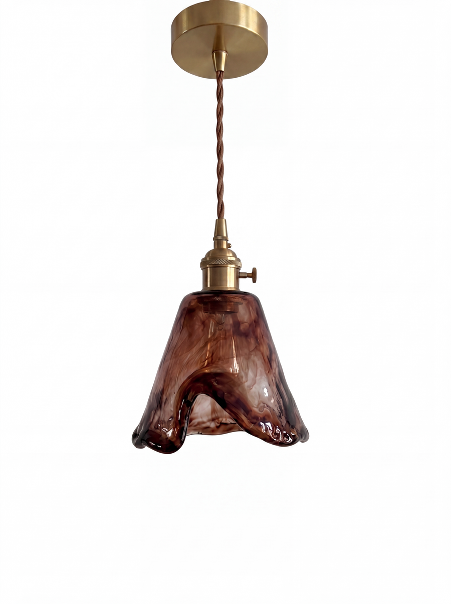 Vintage Amber Glass Bell Pendant Light