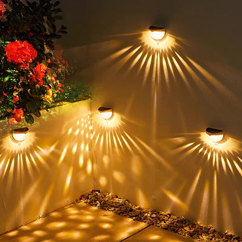 Solar Outdoor Wall Light Round Black With Patterned Light Effect