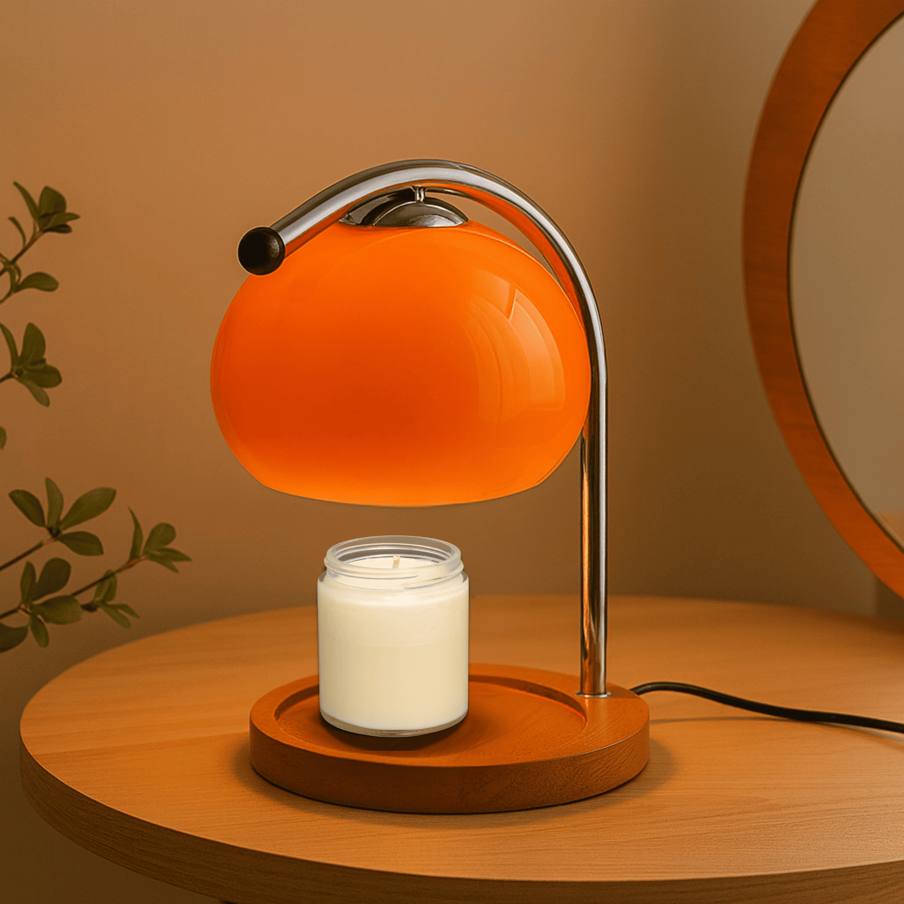 Stained Glass Table Lamp with LED Light and Candle Warmer Base