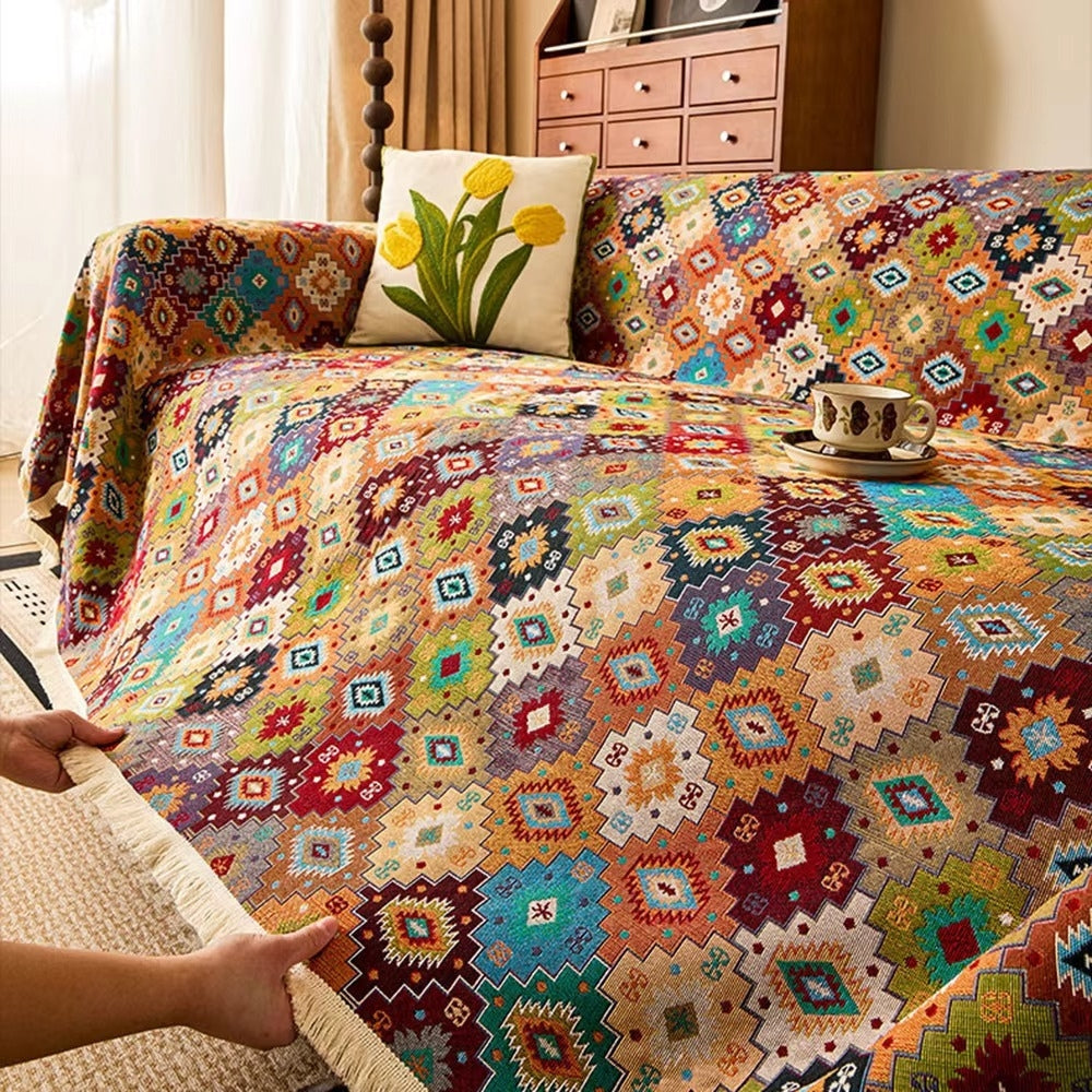 Zahara Geometric Tribal Kilim Couch Cover