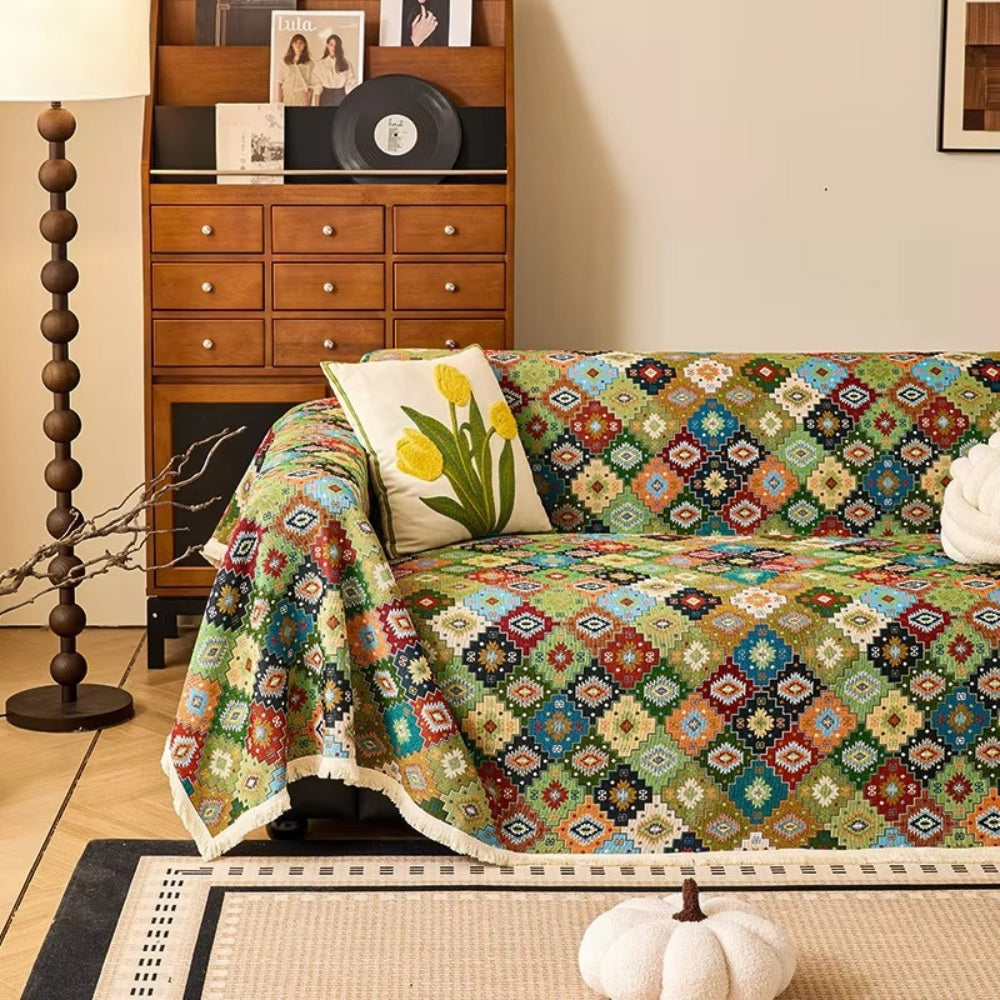 Zahara Geometric Tribal Kilim Couch Cover