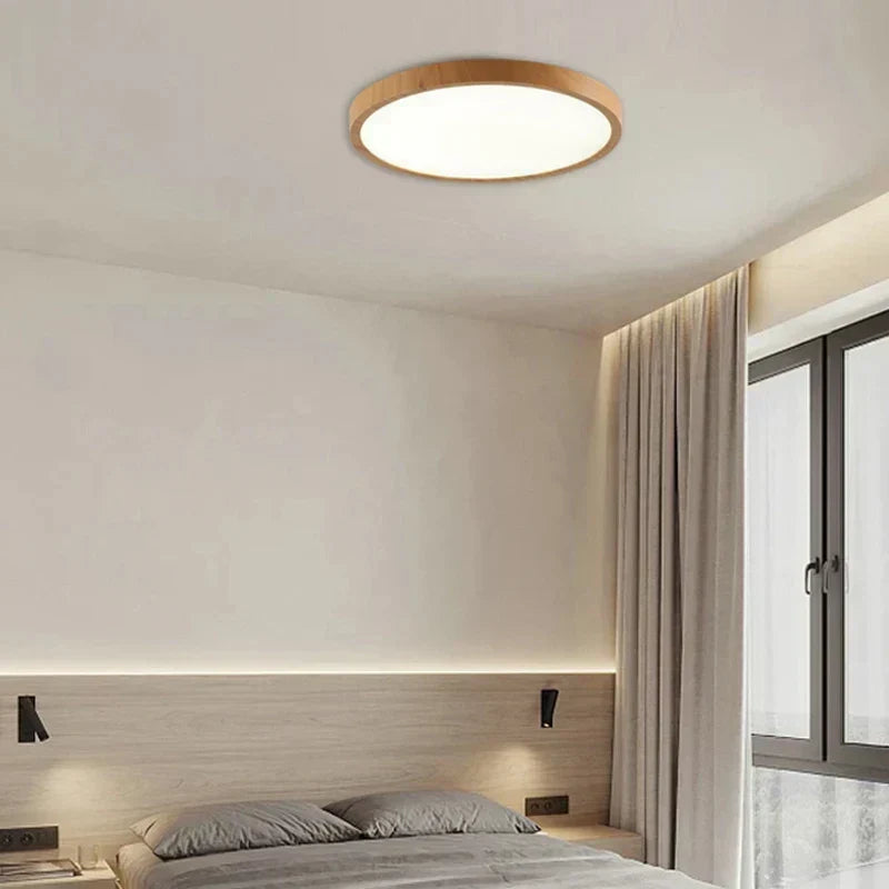 Minimalist Slim Japandi Flat LED Ceiling Light with Wooden Frame