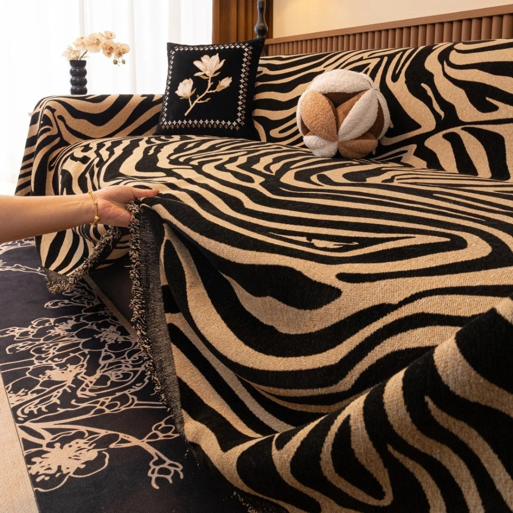 Zentara Chenille Zebra Geometric Couch Cover