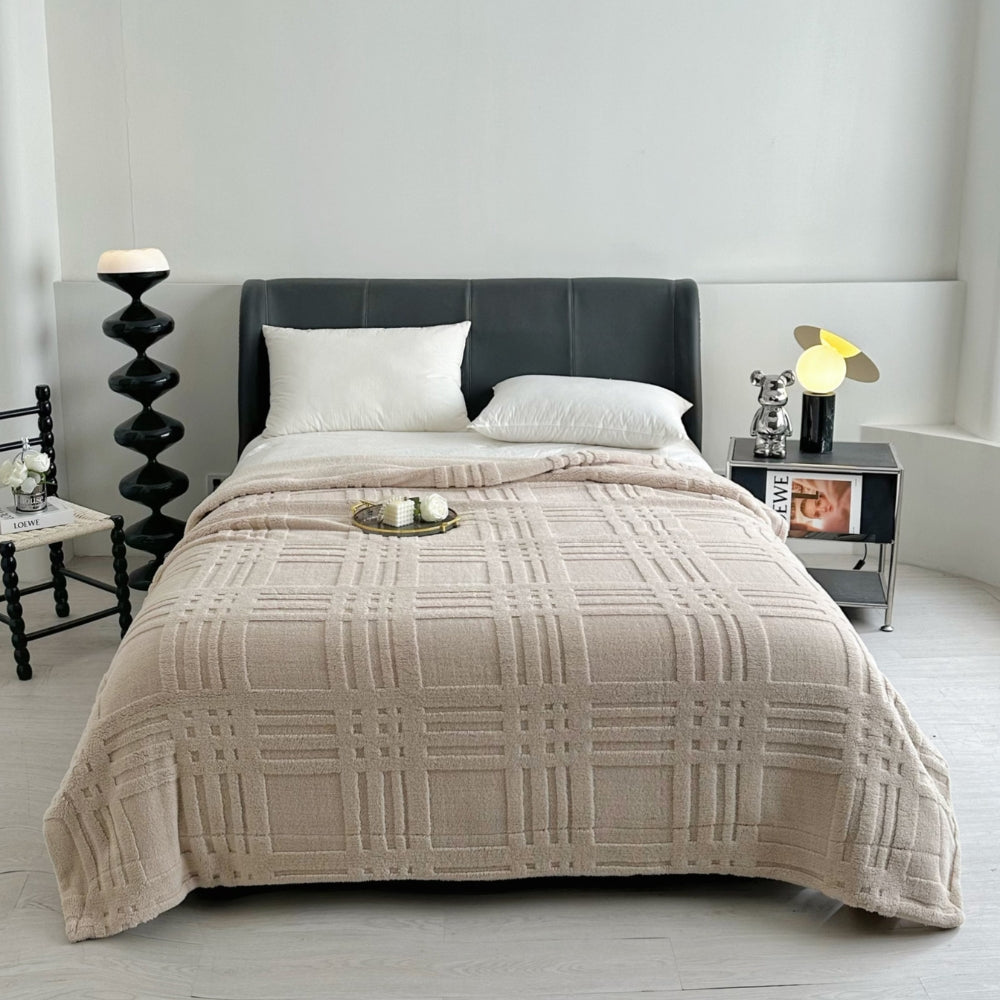 Plaid Embossed Grid Pattern Winter Blanket