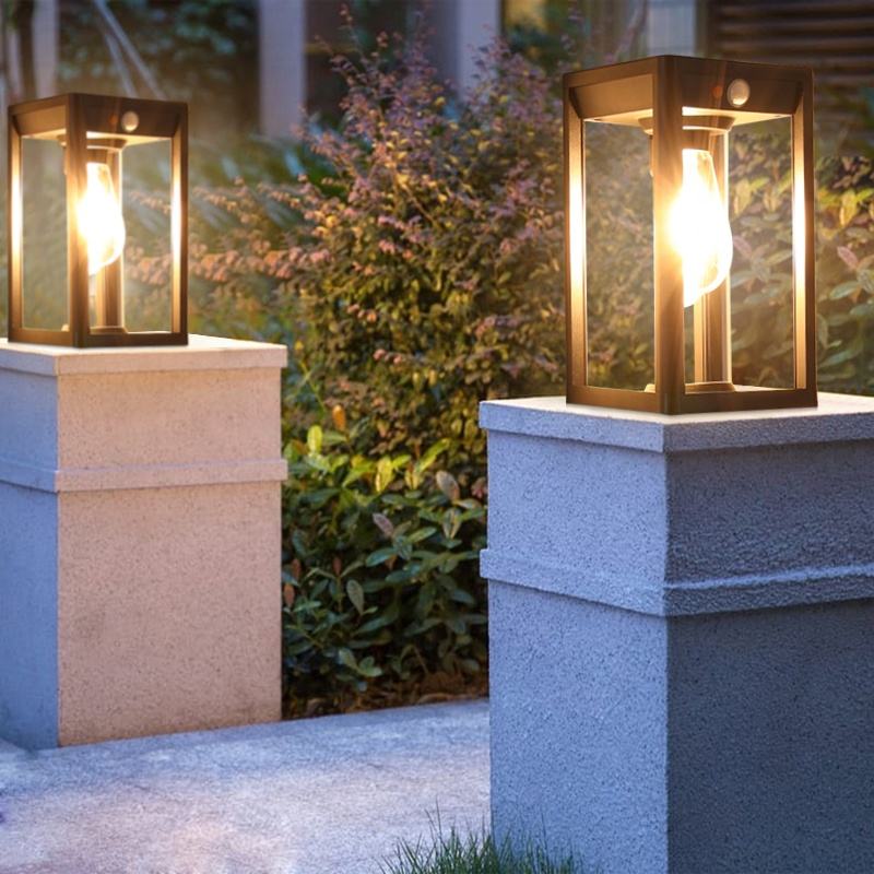 Solar Outdoor Pillar Light Black Aluminium With Motion Sensor