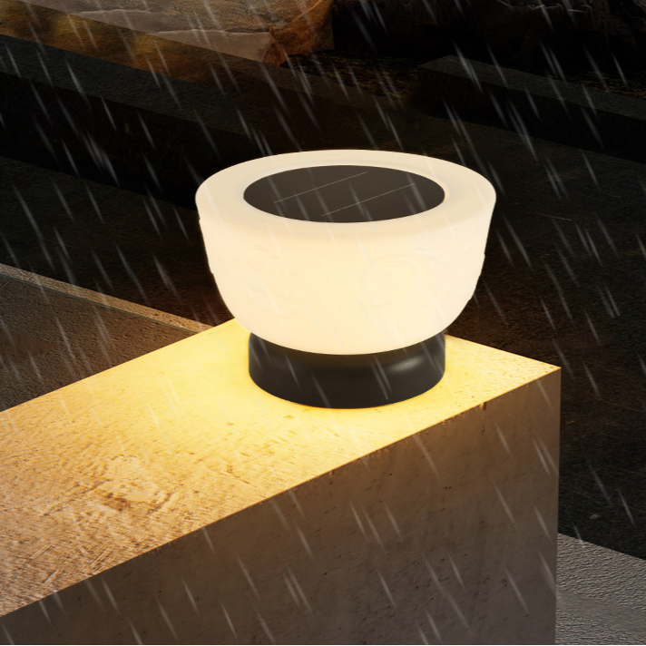 Solar Fence Post Light With Round White Glass Shade