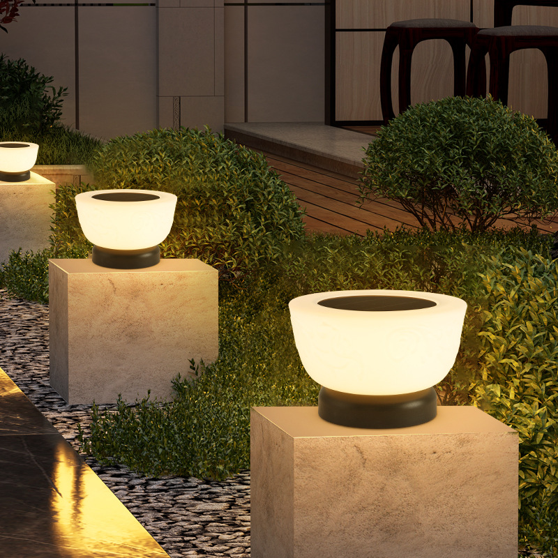 Solar Fence Post Light With Round White Glass Shade