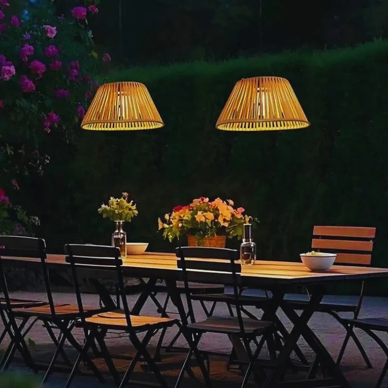 Solar Hanging Garden Lantern With Natural Woven Shade